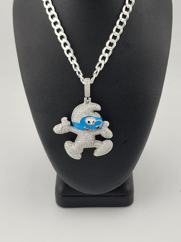 Brand New Sterling Silver 925 Smurf Necklace