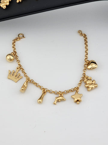 Brand New Brazilian 18k Gold Filled Variety of Charms Bracelet