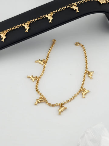 Brand New Brazilian 18k Gold Filled 6 Dolphins Anklet