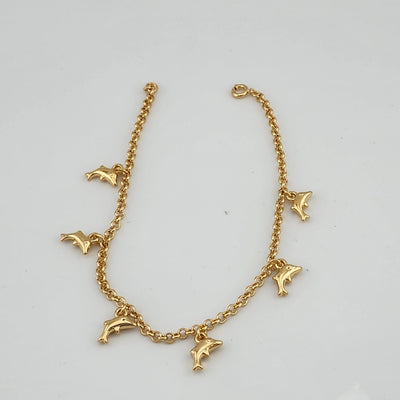 Brand New Brazilian 18k Gold Filled 6 Dolphins Anklet