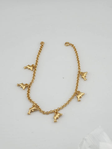 Brand New Brazilian 18k Gold Filled 6 Dolphins Anklet