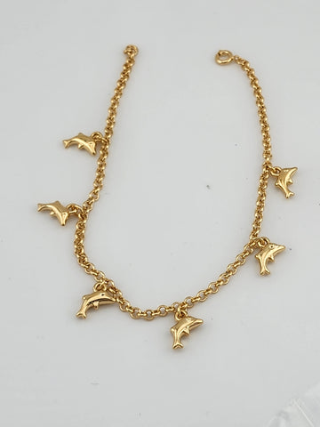 Brand New Brazilian 18k Gold Filled 6 Dolphins Anklet