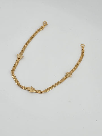 Brand New Brazilian 18k Gold Filled Three Hamsa Anklet