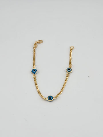 Brand New Brazilian 18k Gold Filled Three Blue Evil Eye Bracelet