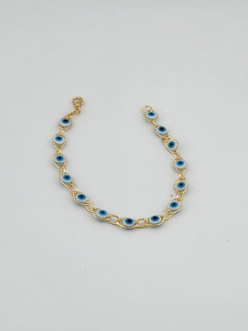 Brand New Brazilian 18k Gold Filled Multi Blue Evil Eye Bracelet