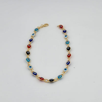 Brand New Brazilian 18k Gold Filled Multi Color Evil Eye Anklet