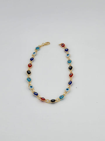 Brand New Brazilian 18k Gold Filled Multi Color Evil Eye Anklet