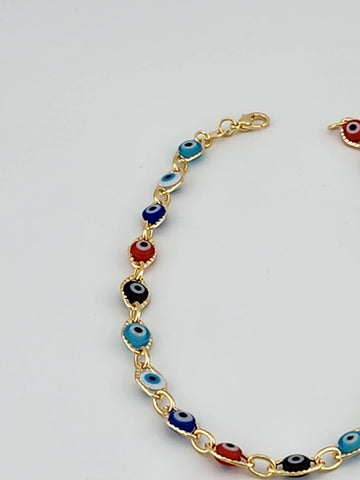 Brand New Brazilian 18k Gold Filled Multi Color Evil Eye Anklet