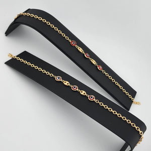 Brand New Brazilian 18k Gold Filled 3 Red Evil Eye Anklet