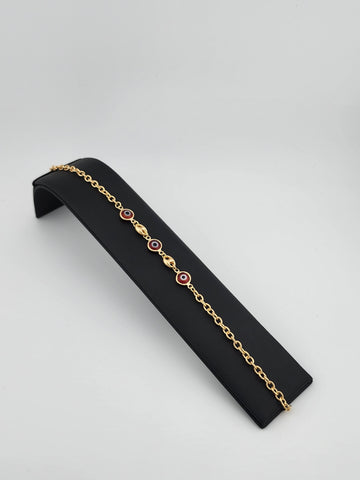 Brand New Brazilian 18k Gold Filled 3 Red Evil Eye Anklet