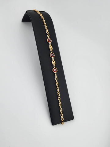 Brand New Brazilian 18k Gold Filled 3 Red Evil Eye Anklet