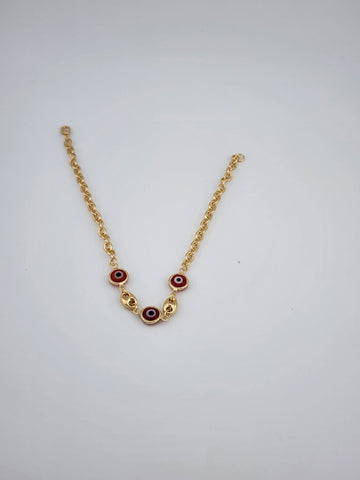 Brand New Brazilian 18k Gold Filled 3 Red Evil Eye Anklet