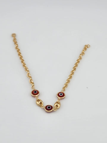 Brand New Brazilian 18k Gold Filled 3 Red Evil Eye Anklet