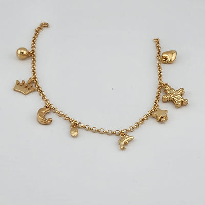 Brand New Brazilian 18k Gold Filled 8 Charms Anklet