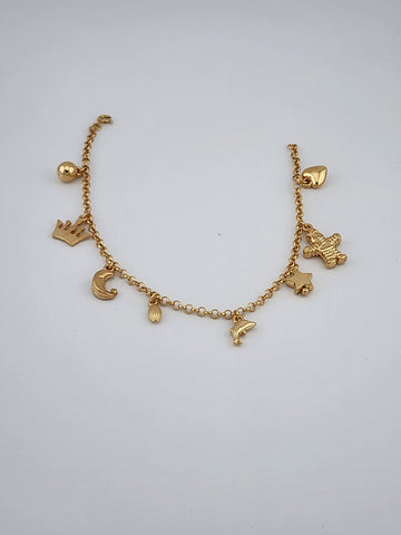 Brand New Brazilian 18k Gold Filled 8 Charms Anklet