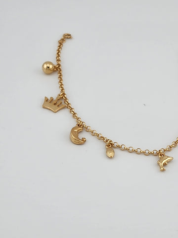 Brand New Brazilian 18k Gold Filled 8 Charms Anklet