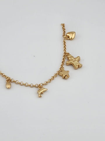 Brand New Brazilian 18k Gold Filled 8 Charms Anklet