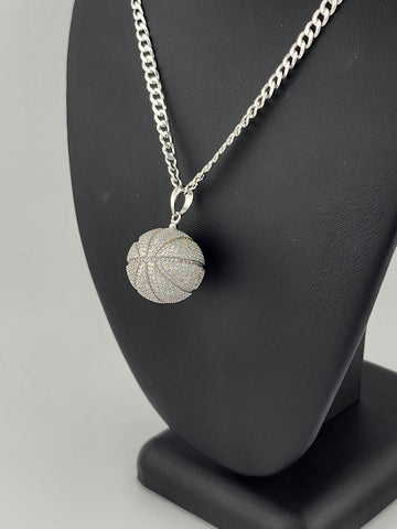 Brand New Sterling Silver 925 BasketBall Necklace