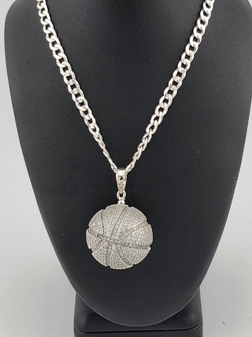 Brand New Sterling Silver 925 BasketBall Necklace