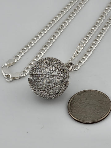 Brand New Sterling Silver 925 BasketBall Necklace