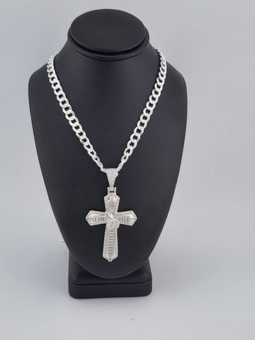 Brand New Sterling Silver 925 Cross with hands Necklace