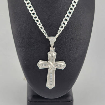 Brand New Sterling Silver 925 Cross with hands Necklace