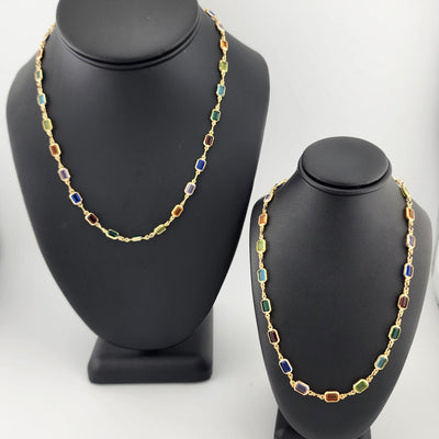 Brand New Brazilian 18k Gold Filled Multi Colored Gemstones Necklace