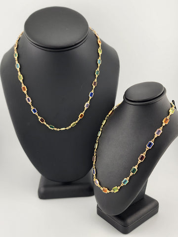 Brand New Brazilian 18k Gold Filled Multi Colored Gemstones Necklace