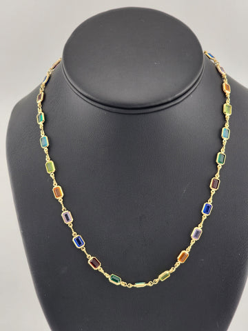 Brand New Brazilian 18k Gold Filled Multi Colored Gemstones Necklace