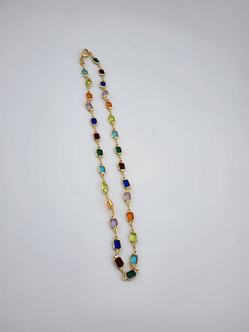 Brand New Brazilian 18k Gold Filled Multi Colored Gemstones Necklace