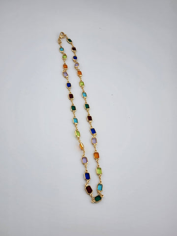 Brand New Brazilian 18k Gold Filled Multi Colored Gemstones Necklace