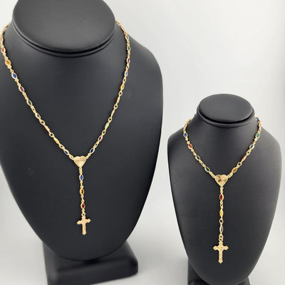 Brand New Brazilian 18k Gold Filled Multi Color Heart Cross Necklace