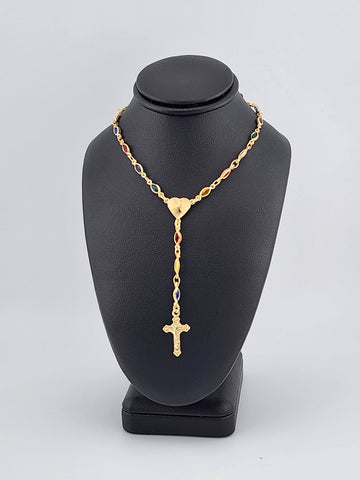 Brand New Brazilian 18k Gold Filled Multi Color Heart Cross Necklace