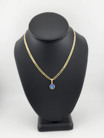 Brand New Brazilian 18k Gold Filled Blue Evil Eye Necklace