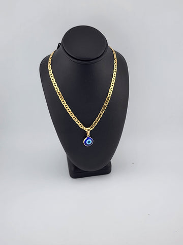 Brand New Brazilian 18k Gold Filled Blue Evil Eye Necklace