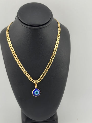 Brand New Brazilian 18k Gold Filled Blue Evil Eye Necklace