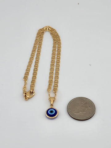 Brand New Brazilian 18k Gold Filled Blue Evil Eye Necklace