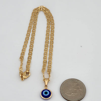 Brand New Brazilian 18k Gold Filled Blue Evil Eye Necklace