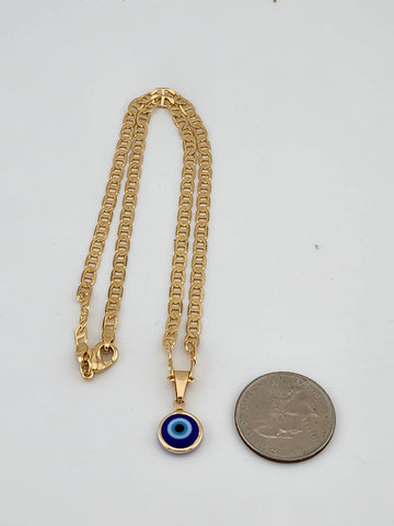 Brand New Brazilian 18k Gold Filled Blue Evil Eye Necklace