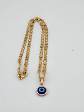 Brand New Brazilian 18k Gold Filled Blue Evil Eye Necklace