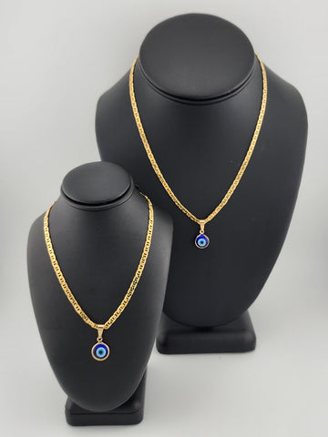 Brand New Brazilian 18k Gold Filled Blue Evil Eye Necklace