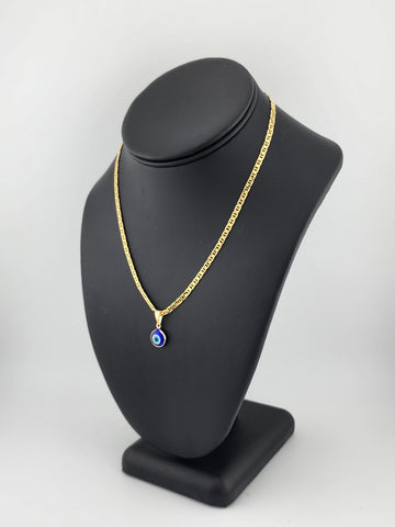 Brand New Brazilian 18k Gold Filled Blue Evil Eye Necklace