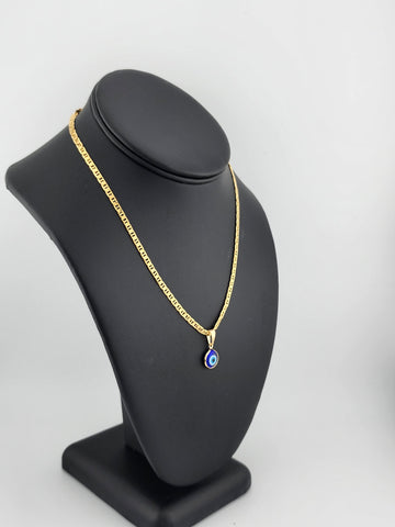 Brand New Brazilian 18k Gold Filled Blue Evil Eye Necklace