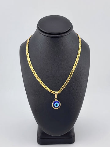 Brand New Brazilian 18k Gold Filled Blue Evil Eye Necklace