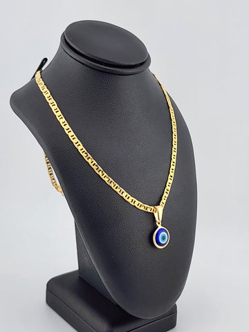 Brand New Brazilian 18k Gold Filled Blue Evil Eye Necklace