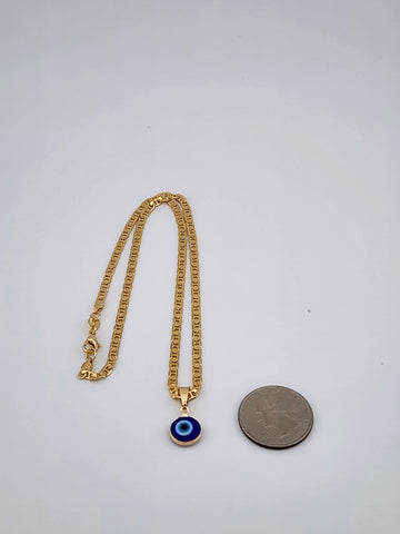 Brand New Brazilian 18k Gold Filled Blue Evil Eye Necklace