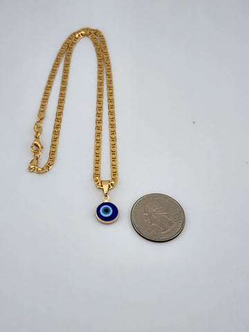 Brand New Brazilian 18k Gold Filled Blue Evil Eye Necklace