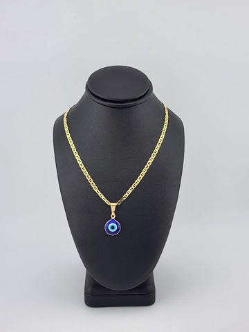 Brand New Brazilian 18k Gold Filled Blue Evil Eye Necklace