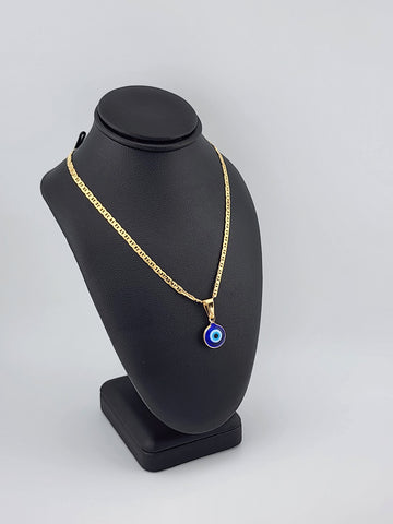 Brand New Brazilian 18k Gold Filled Blue Evil Eye Necklace