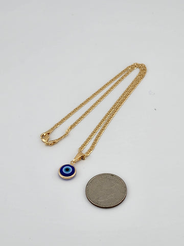 Brand New Brazilian 18k Gold Filled Blue Evil Eye Necklace